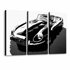 Χειροποίητη ζωγραφική POP Art JAGUAR 3 piece jag – Τρισδιάστατη απεικόνιση του χειροποίητα ζωγραφισμένου καμβά σε λευκό φόντο. Κυρίαρχα χρώματα: μαύρο, λευκό, γκρι.