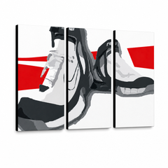 Χειροποίητη ζωγραφική σε καμβά με θέμα αθλητικά παπούτσια σε κόκκινο και γκρι – τρισδιάστατη απεικόνιση του καμβά με εμφανές ξύλινο τελάρο, Papilora.