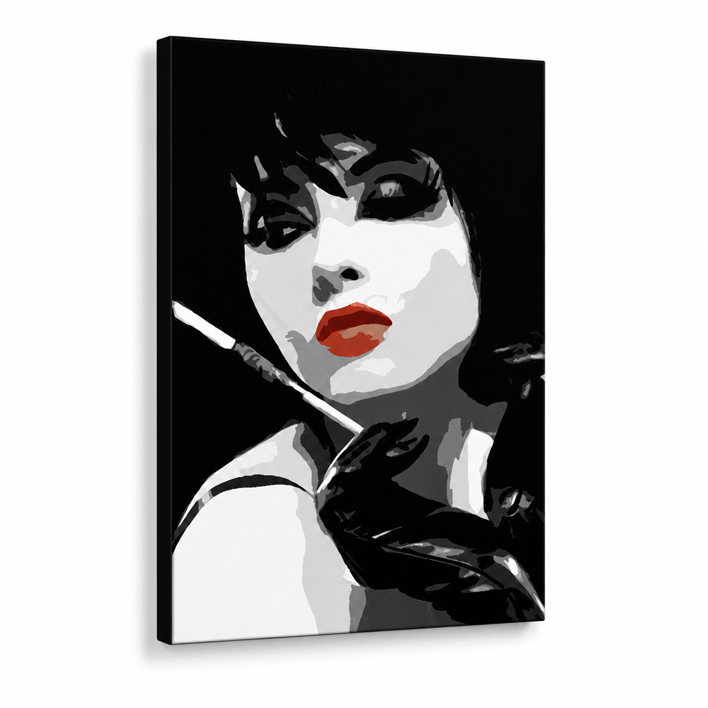 Χειροποίητη ζωγραφική POP Art Pop γυναίκα 1 τεμάχιο ppw – Τρισδιάστατη απεικόνιση του χειροποίητα ζωγραφισμένου καμβά σε λευκό φόντο. Κυρίαρχα χρώματα: μαύρο, λευκό, κόκκινο.