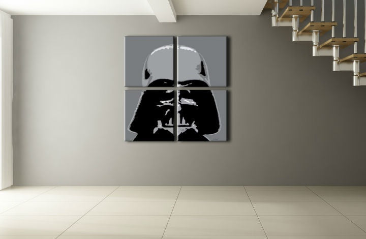 Χειροποίητη ζωγραφική σε καμβά με θέμα darth vader σε γκρι και μαύρο – λεπτομερής προεπισκόπηση της σύνθεσης, Papilora.