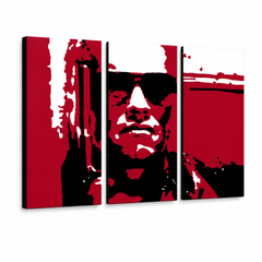 Χειροποίητη ζωγραφική POP Art Terminator 3 τεμάχια ter2 – Τρισδιάστατη απεικόνιση του χειροποίητα ζωγραφισμένου καμβά σε λευκό φόντο. Κυρίαρχα χρώματα: κόκκινο, μαύρο, γκρι.