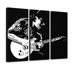 Χειροποίητη ζωγραφική POP Art ζωγραφική Santana 3 piece san – Τρισδιάστατη απεικόνιση του χειροποίητα ζωγραφισμένου καμβά σε λευκό φόντο. Κυρίαρχα χρώματα: μαύρο, λευκό, γκρι.