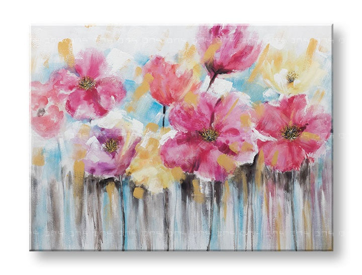 Εντυπωσιακός χειροποίητος πίνακας Papilora με αφηρημένα λουλούδια σε καμβά 120x90 cm, ιδανικός για μοντέρνα διακόσμηση σαλονιού.