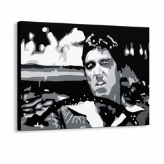 Χειροποίητος πίνακας ζωγραφικής POP Art AL PACINO 1 τεμάχιο al13 – Τρισδιάστατη απεικόνιση του χειροποίητα ζωγραφισμένου καμβά σε λευκό φόντο. Κυρίαρχα χρώματα: μαύρο, λευκό, γκρι.