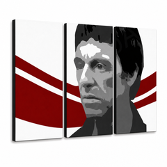 Χειροποίητος πίνακας ζωγραφικής POP Art AL PACINO 6-μέρος al6 – Τρισδιάστατη απεικόνιση του χειροποίητα ζωγραφισμένου καμβά σε λευκό φόντο. Κυρίαρχα χρώματα: μαύρο, κόκκινο, λευκό.