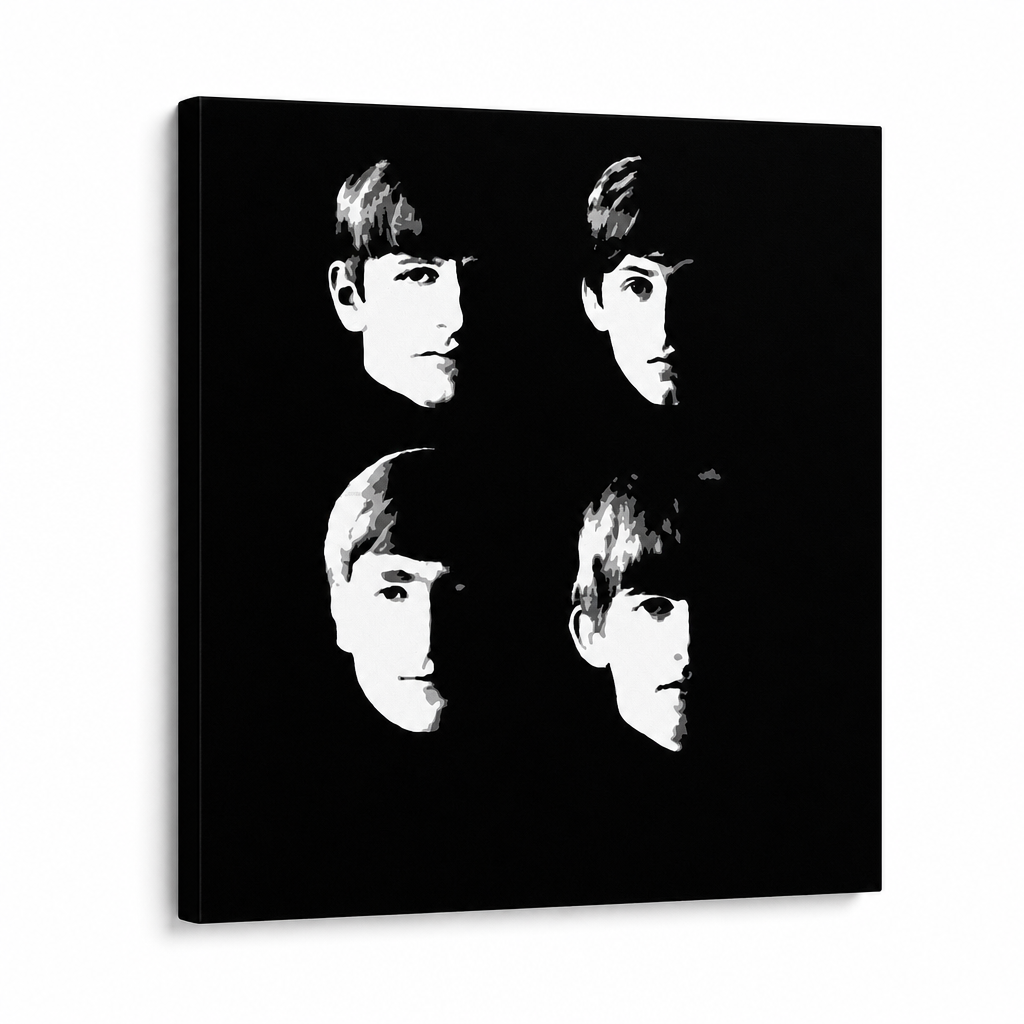 Χειροποίητος πίνακας ζωγραφικής POP Art BEATLES 1 κομμάτι beat8 – Τρισδιάστατη απεικόνιση του χειροποίητα ζωγραφισμένου καμβά σε λευκό φόντο. Κυρίαρχα χρώματα: μαύρο, λευκό.