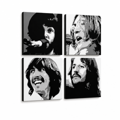 Χειροποίητος πίνακας ζωγραφικής POP Art BEATLES 4 τεμαχίων bea4 – Τρισδιάστατη απεικόνιση του χειροποίητα ζωγραφισμένου καμβά σε λευκό φόντο. Κυρίαρχα χρώματα: μαύρο, λευκό, γκρι.