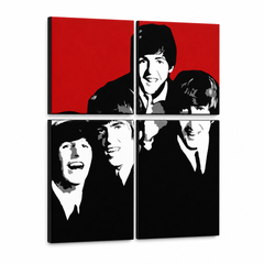Χειροποίητος πίνακας ζωγραφικής POP Art BEATLES 4 τεμαχίων bea7 – Τρισδιάστατη απεικόνιση του χειροποίητα ζωγραφισμένου καμβά σε λευκό φόντο. Κυρίαρχα χρώματα: κόκκινο, μαύρο, λευκό, γκρι.