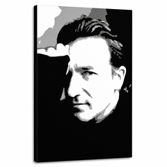 Χειροποίητος πίνακας ζωγραφικής POP Art Bono-U2 1 τεμάχιο bono – Τρισδιάστατη απεικόνιση του χειροποίητα ζωγραφισμένου καμβά σε λευκό φόντο. Κυρίαρχα χρώματα: μαύρο, λευκό, γκρι.