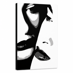 Χειροποίητος πίνακας ζωγραφικής POP Art Δύο γυναίκες 1 κομμάτι 00 2w – Τρισδιάστατη απεικόνιση του χειροποίητα ζωγραφισμένου καμβά σε λευκό φόντο. Κυρίαρχα χρώματα: μαύρο, λευκό, γκρι.