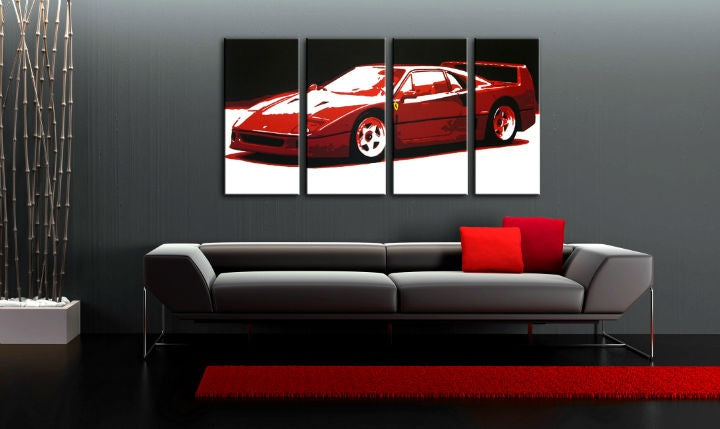 Χειροποίητος πίνακας ζωγραφικής POP Art FERRARI F40 4 τεμάχια fer