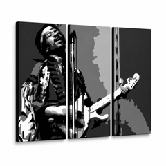 Χειροποίητος πίνακας ζωγραφικής POP Art Jimmy Hendrix 3 piece jh – Τρισδιάστατη απεικόνιση του χειροποίητα ζωγραφισμένου καμβά σε λευκό φόντο. Κυρίαρχα χρώματα: μαύρο, λευκό, γκρι.