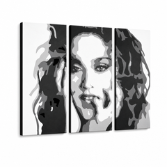 Χειροποίητος πίνακας ζωγραφικής POP Art MADONNA 3 τεμαχίων ma3 – Τρισδιάστατη απεικόνιση του χειροποίητα ζωγραφισμένου καμβά σε λευκό φόντο. Κυρίαρχα χρώματα: μαύρο, λευκό, γκρι.