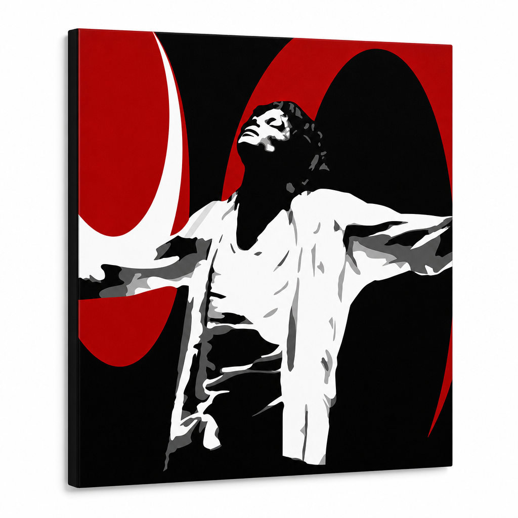 Χειροποίητος πίνακας ζωγραφικής POP Art Michael Jackson 1 μέρος mj1 – Τρισδιάστατη απεικόνιση του χειροποίητα ζωγραφισμένου καμβά σε λευκό φόντο. Κυρίαρχα χρώματα: μαύρο, κόκκινο, λευκό.