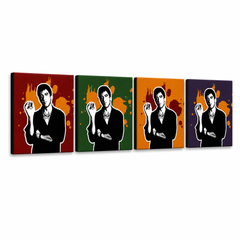 Χειροποίητος πίνακας ζωγραφικής POP Art Σημαδεμένος - AL PACINO 4 τεμάχια 200x50cm al37 – Τρισδιάστατη απεικόνιση του χειροποίητα ζωγραφισμένου καμβά σε λευκό φόντο. Κυρίαρχα χρώματα: μαύρο, πορτοκαλί, κόκκινο, πράσινο, μωβ.