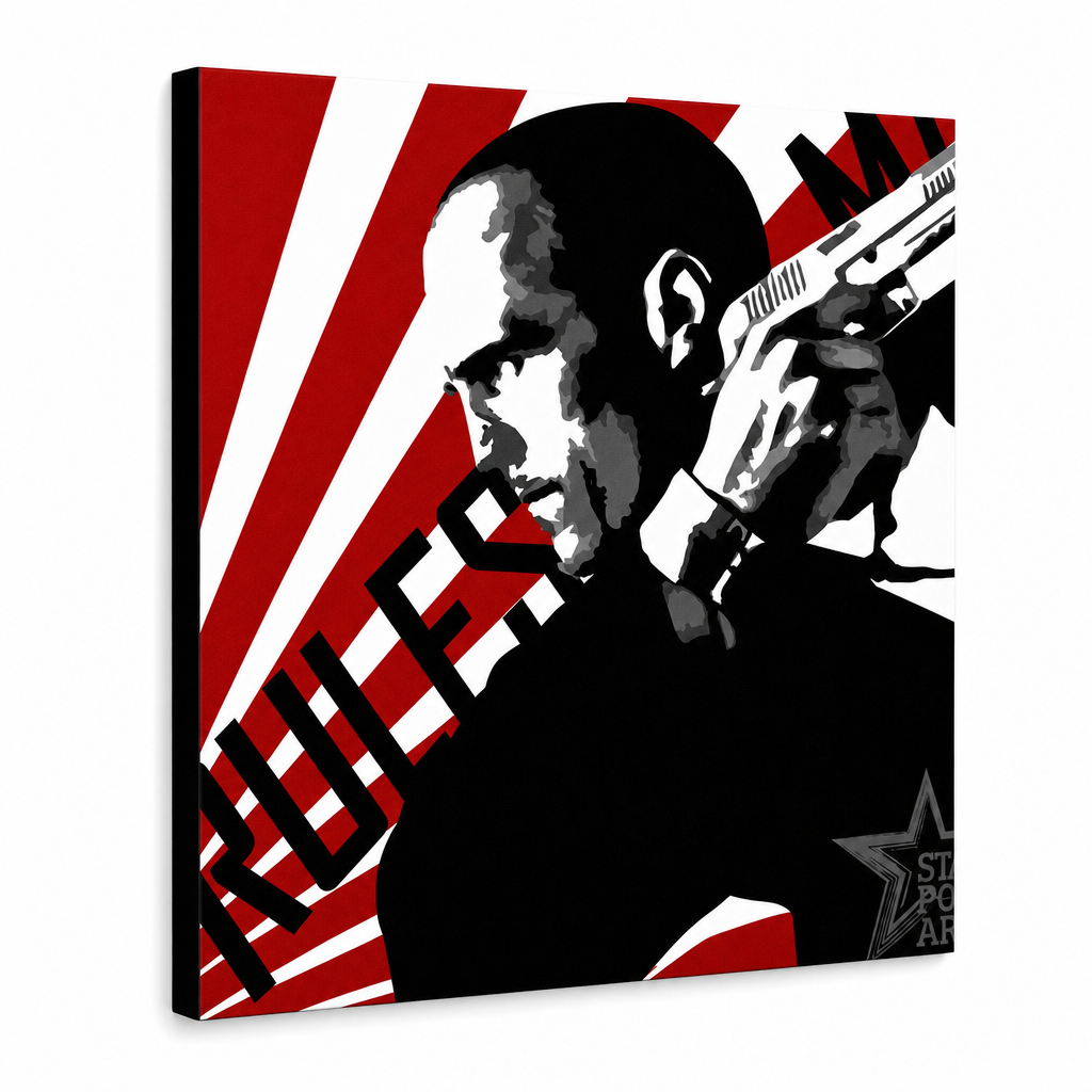 Χειροποίητος πίνακας ζωγραφικής POP Art THE TRANSPORTER - Courier 1 part kur2 – Τρισδιάστατη απεικόνιση του χειροποίητα ζωγραφισμένου καμβά σε λευκό φόντο. Κυρίαρχα χρώματα: κόκκινο, μαύρο, λευκό.