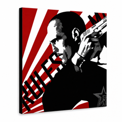 Χειροποίητος πίνακας ζωγραφικής POP Art THE TRANSPORTER - Courier 1 part kur2 – Τρισδιάστατη απεικόνιση του χειροποίητα ζωγραφισμένου καμβά σε λευκό φόντο. Κυρίαρχα χρώματα: κόκκινο, μαύρο, λευκό.