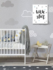 Εικόνα σε καμβά με θέμα μαύρο κείμενο little star με αστέρια – τρισδιάστατη απεικόνιση του καμβά με εμφανές ξύλινο τελάρο, Papilora.