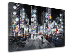 Εικόνα σε καμβά με θέμα νυχτερινή πόλη με φώτα και κίνηση – τρισδιάστατη απεικόνιση του καμβά με εμφανές ξύλινο τελάρο, Papilora.