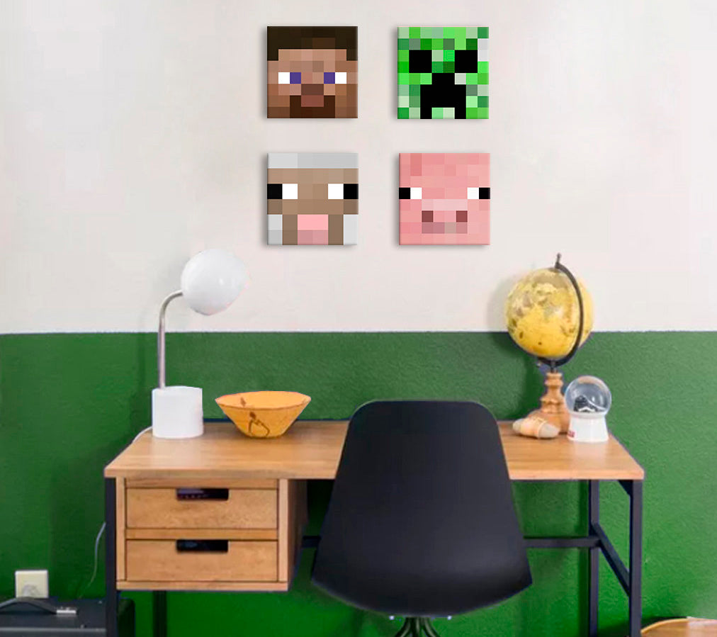 Minecraft painting - Χαρακτηριστικοί χαρακτήρες καμβά - Steve, Creeper, Sheep, Pig