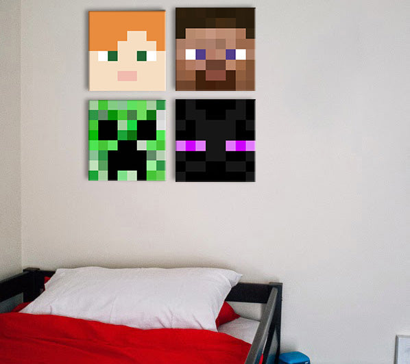 Minecraft painting - Χαρακτηριστικοί χαρακτήρες καμβά - Alex, Steve, Enderman, Creeper - εικόνα 3