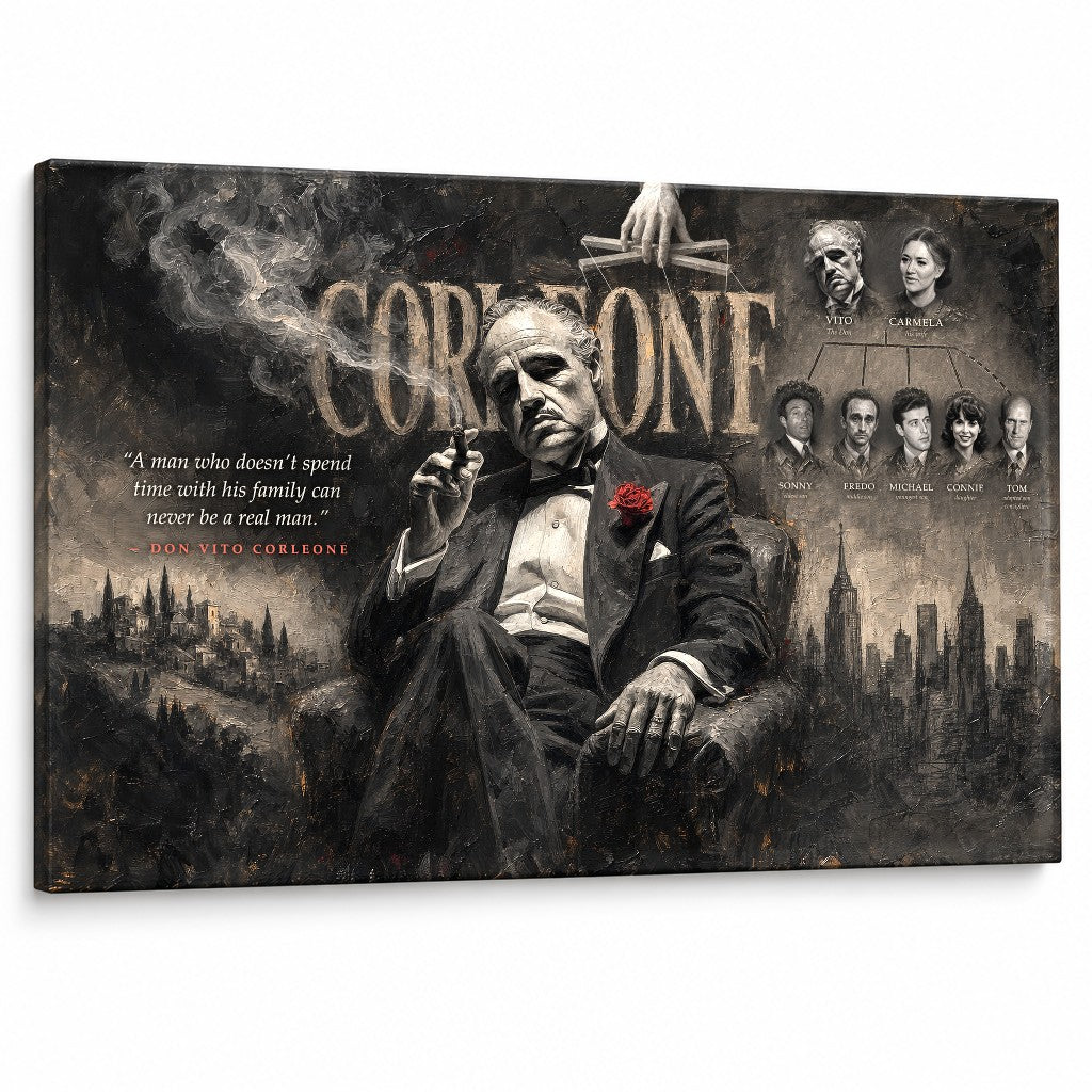 Πίνακας με τον Don Vito Corleone και το γενεαλογικό δέντρο της οικογένειας σε ποιοτικό καμβά Papilora