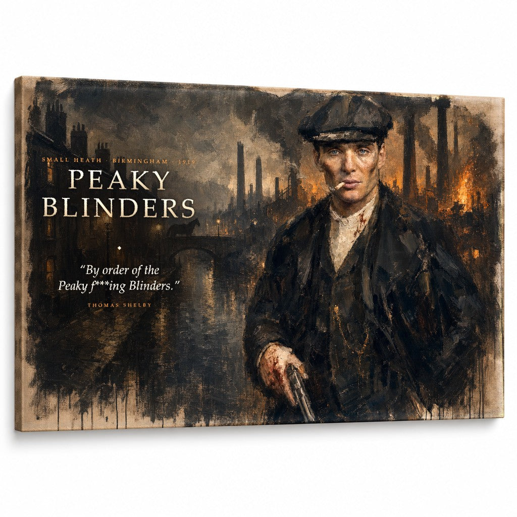 Δραματικός πίνακας Peaky Blinders με τον Thomas Shelby σε καμβά υψηλής ποιότητας για μοντέρνα διακόσμηση τοίχου από την Papilora.