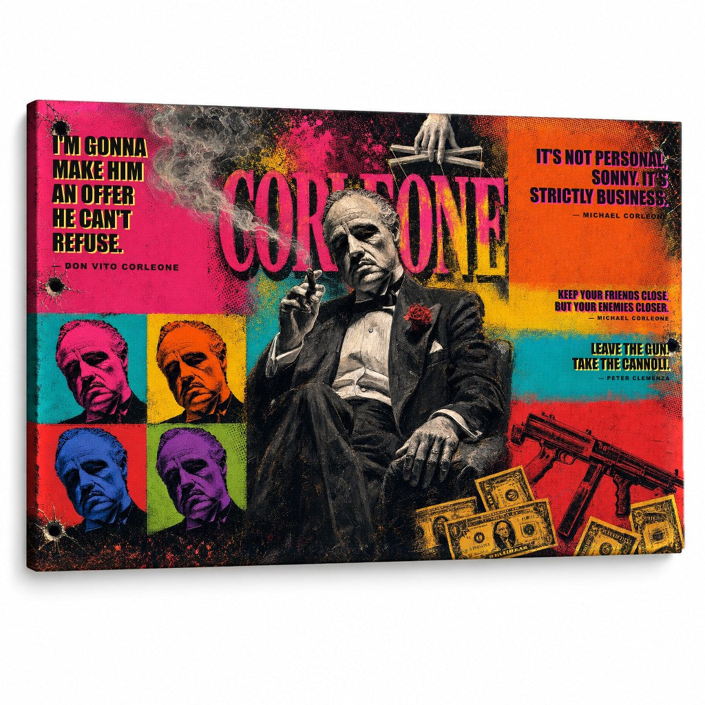 Pop art πίνακας Ο Νονός με τον Don Vito Corleone και κινηματογραφικά quotes, εκτύπωση σε καμβά υψηλής ποιότητας από την Papilora.