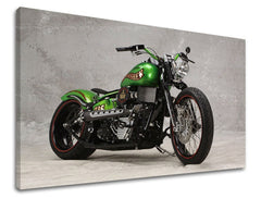 Εικόνα σε καμβά με θέμα πράσινη μοτοσικλέτα chopper – τρισδιάστατη απεικόνιση του καμβά με εμφανές ξύλινο τελάρο, Papilora.