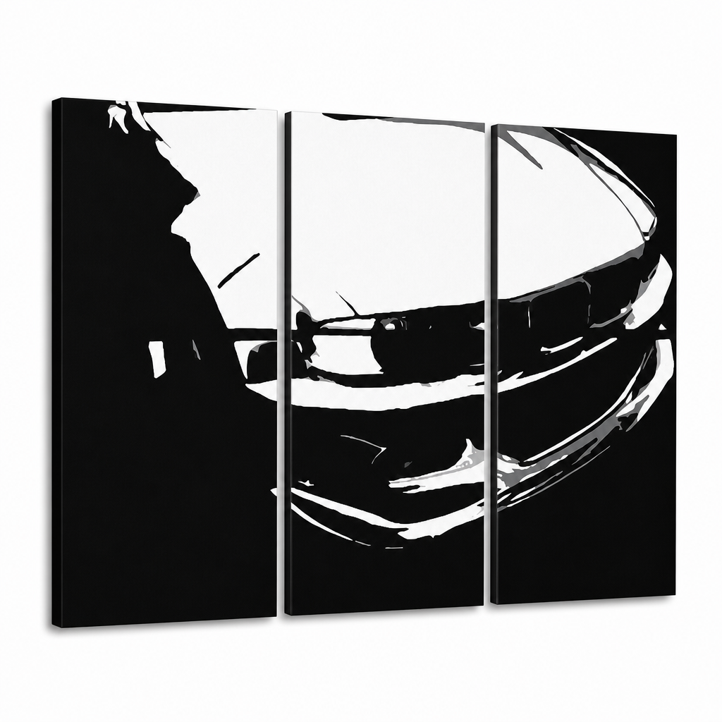 Χειροποίητη εικόνα POP Art της BMW M3 3 κομμάτι bmw – Τρισδιάστατη απεικόνιση του χειροποίητα ζωγραφισμένου καμβά σε λευκό φόντο. Κυρίαρχα χρώματα: μαύρο, λευκό.