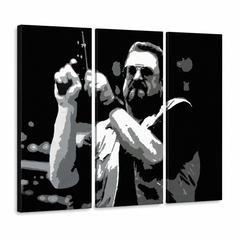 Χειροποίητη ζωγραφική POP Art Big Lebowski 3 μέρη bl – Τρισδιάστατη απεικόνιση του χειροποίητα ζωγραφισμένου καμβά σε λευκό φόντο. Κυρίαρχα χρώματα: μαύρο, λευκό, γκρι.