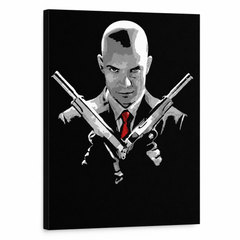 Χειροποίητη ζωγραφική POP Art HITMAN hit – Τρισδιάστατη απεικόνιση του χειροποίητα ζωγραφισμένου καμβά σε λευκό φόντο. Κυρίαρχα χρώματα: μαύρο, κόκκινο, γκρι.