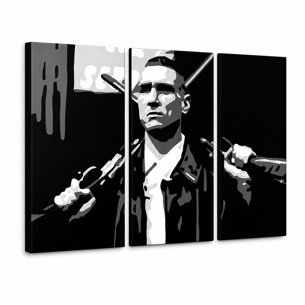 Χειροποίητη ζωγραφική POP Art Ζωγραφική Stock Lock 3 Piece Sto – Τρισδιάστατη απεικόνιση του χειροποίητα ζωγραφισμένου καμβά σε λευκό φόντο. Κυρίαρχα χρώματα: μαύρο, λευκό, γκρι.