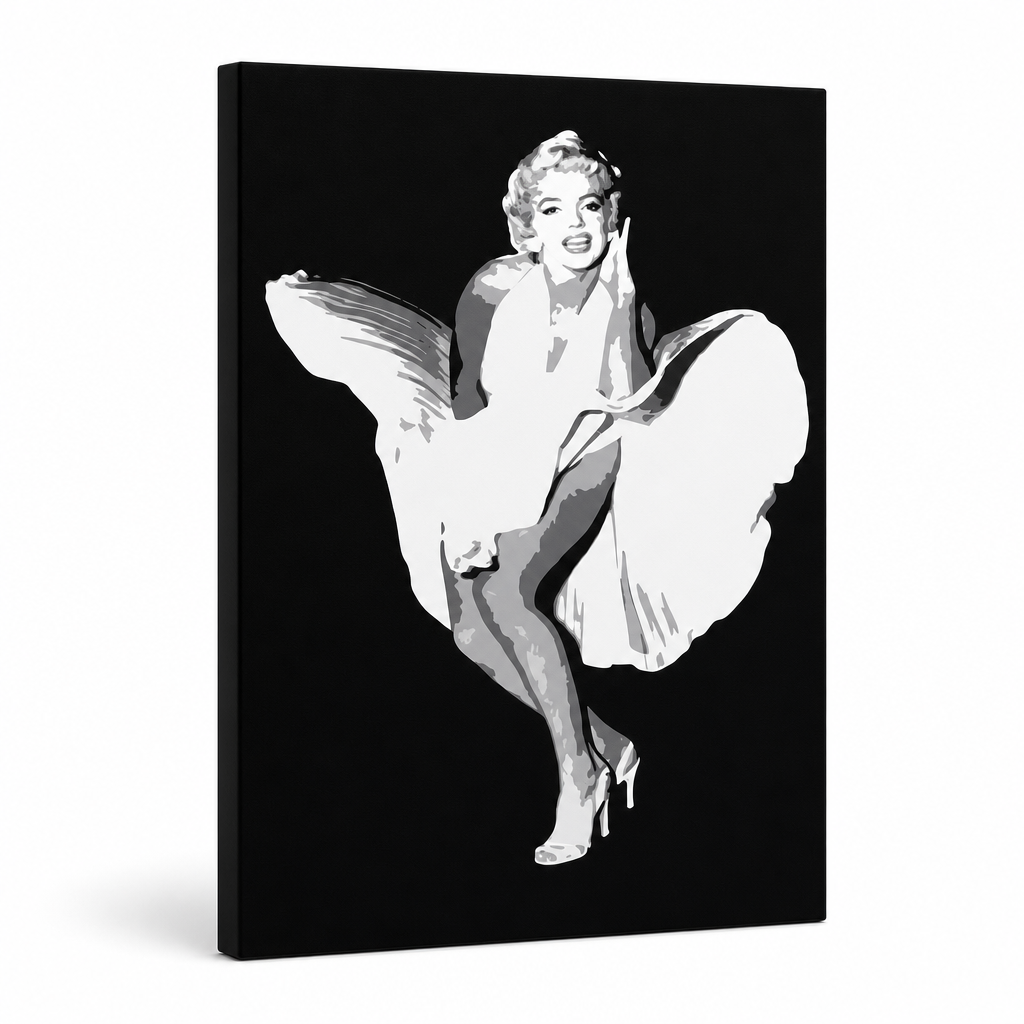 Χειροποίητος πίνακας ζωγραφικής POP Art Marilyn Monroe 1 κομμάτι mon6 – Τρισδιάστατη απεικόνιση του χειροποίητα ζωγραφισμένου καμβά σε λευκό φόντο. Κυρίαρχα χρώματα: μαύρο, λευκό, γκρι.