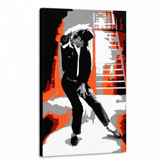Χειροποίητος πίνακας ζωγραφικής POP Art Michael Jackson 1 τεμάχιο mj4 – Τρισδιάστατη απεικόνιση του χειροποίητα ζωγραφισμένου καμβά σε λευκό φόντο. Κυρίαρχα χρώματα: μαύρο, κόκκινο, πορτοκαλί, λευκό, γκρι.