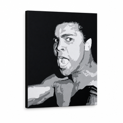 Χειροποίητος πίνακας ζωγραφικής POP Art Muhamad Ali 1 κομμάτι ali – Τρισδιάστατη απεικόνιση του χειροποίητα ζωγραφισμένου καμβά σε λευκό φόντο. Κυρίαρχα χρώματα: μαύρο, γκρι, λευκό.