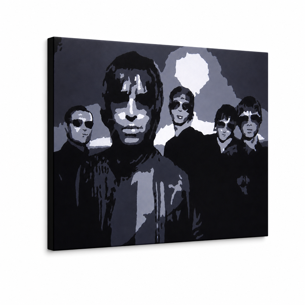 Χειροποίητος πίνακας ζωγραφικής POP Art Oasis 1 τεμάχιο oa – Τρισδιάστατη απεικόνιση του χειροποίητα ζωγραφισμένου καμβά σε λευκό φόντο. Κυρίαρχα χρώματα: μαύρο, γκρι, λευκό.