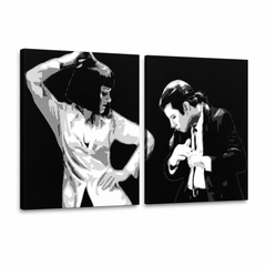Χειροποίητος πίνακας ζωγραφικής POP Art Pulp Fiction 2 τεμαχίων pulp3 – Τρισδιάστατη απεικόνιση του χειροποίητα ζωγραφισμένου καμβά σε λευκό φόντο. Κυρίαρχα χρώματα: μαύρο, λευκό, γκρι.