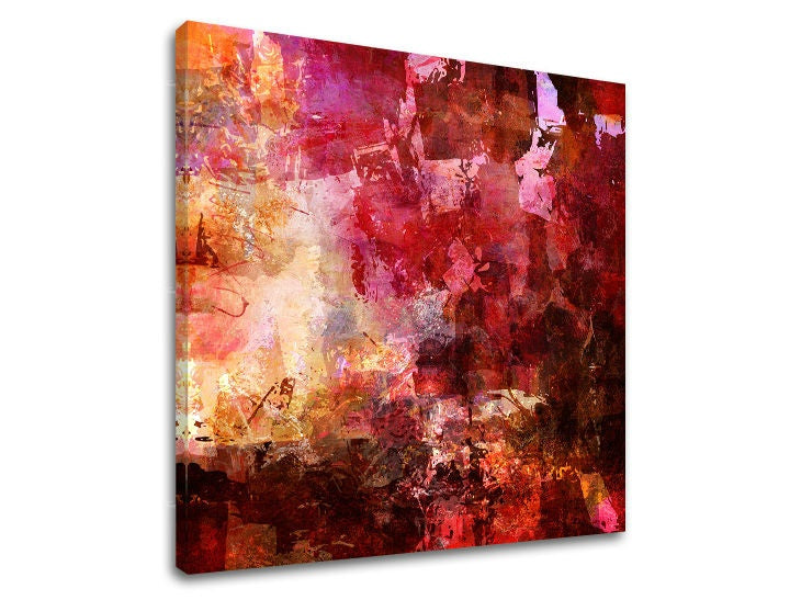 Εικόνα σε καμβά με θέμα αφηρημένες κόκκινες και πορτοκαλί υφές – τρισδιάστατη απεικόνιση του καμβά με εμφανές ξύλινο τελάρο, Papilora.